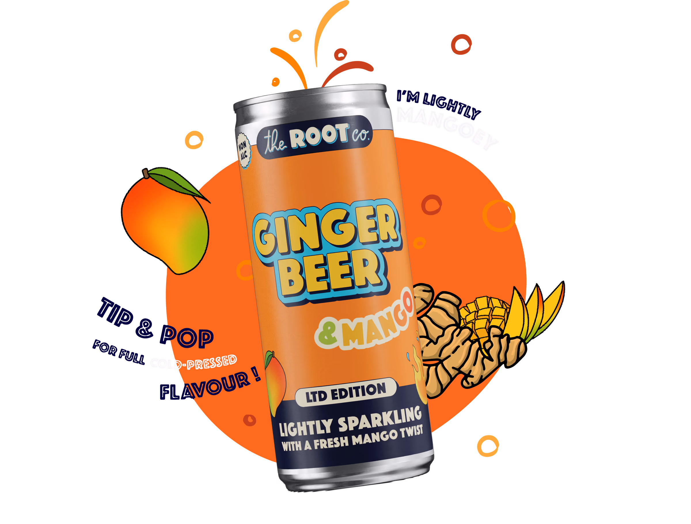 The Root Co. mango ginger beer illustration
